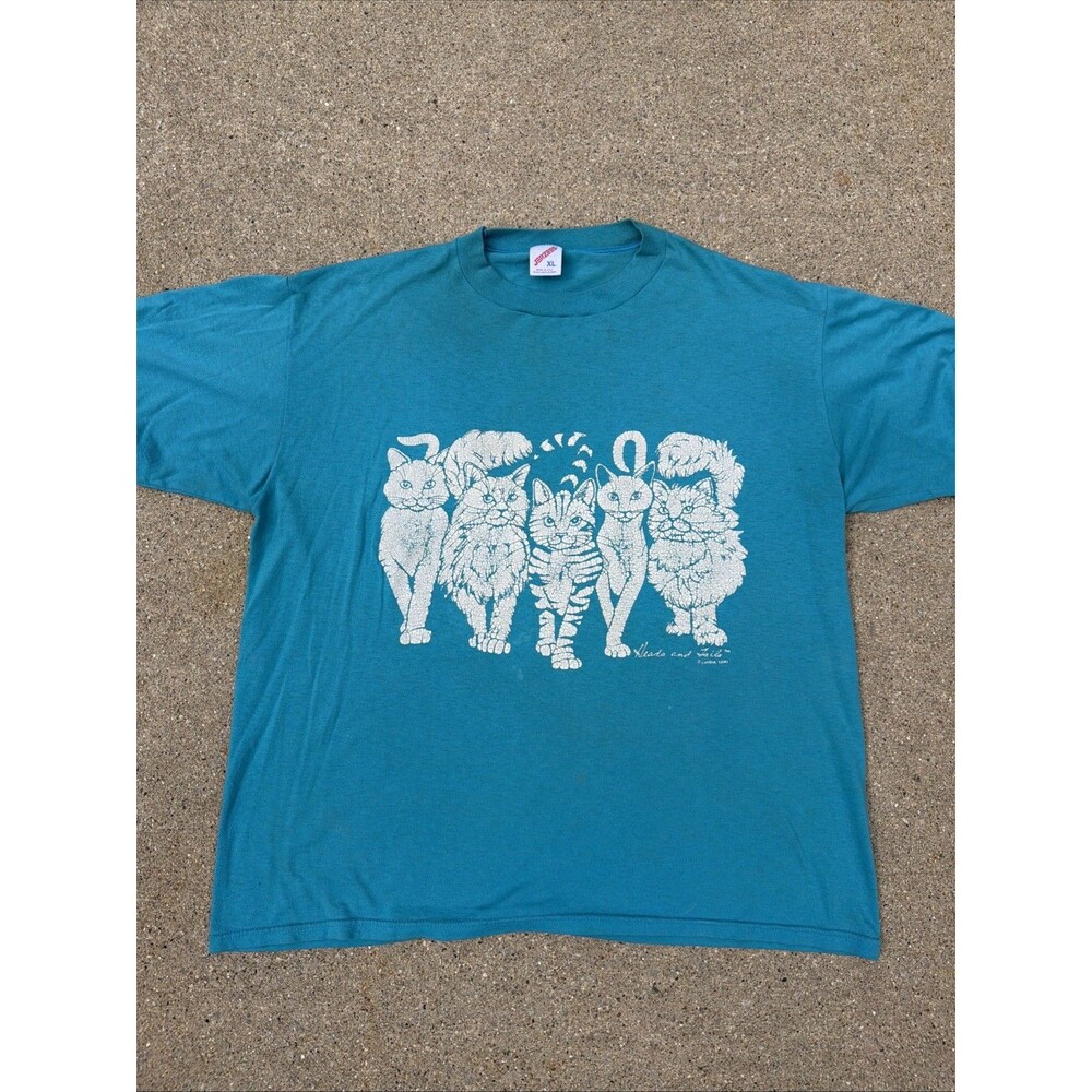 Vintage Jerzees Cat Front & Back Breakthrough Cartoon Heads And Tails XL Shirt